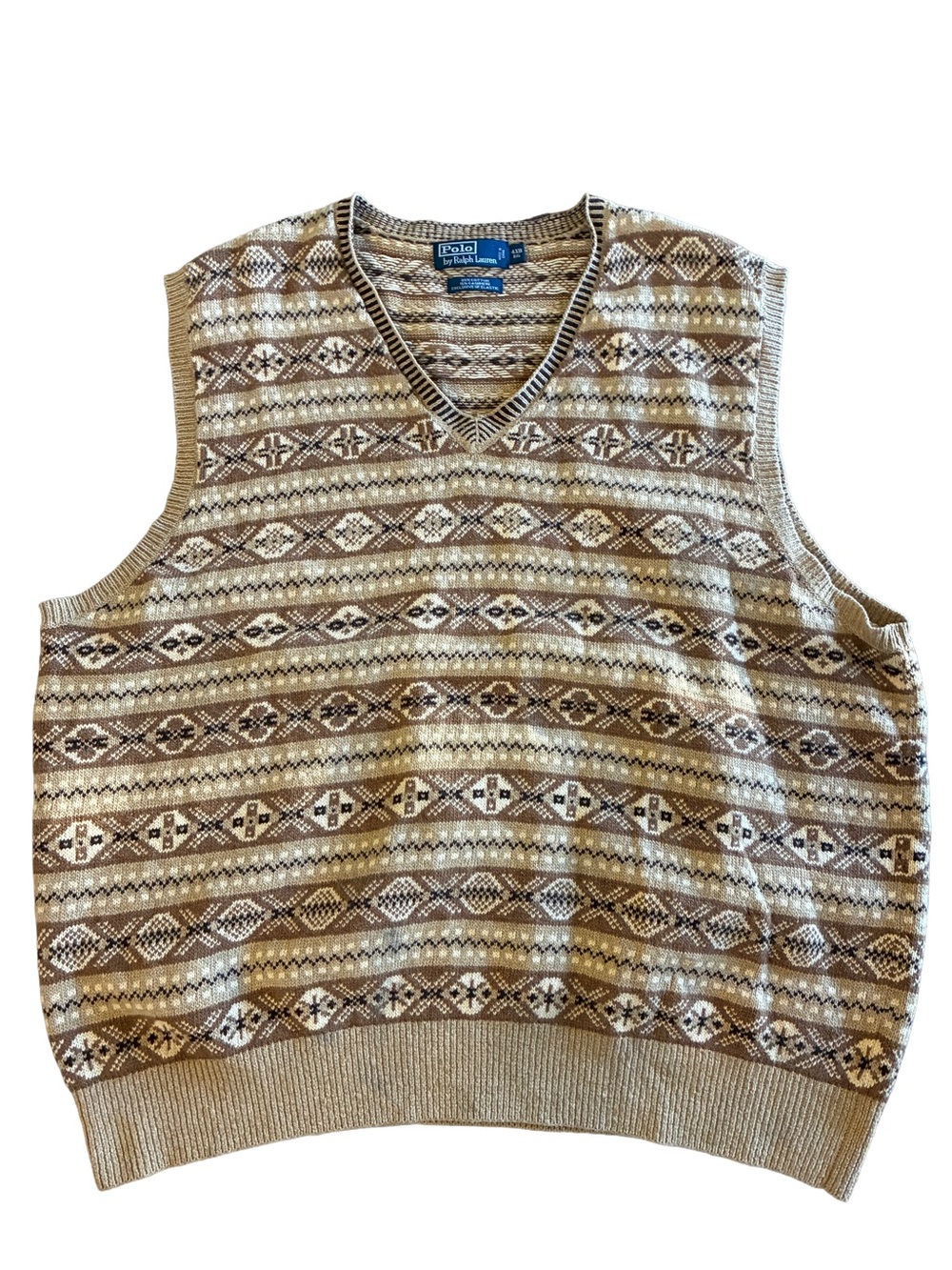 Vintage Polo Ralph Lauren 4XB Big Tall Fair Isle Cotton Cashmere Vest 90s